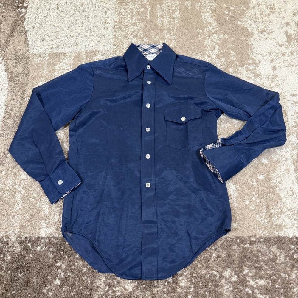 Vintage Donegal Never Press Tailored Blue Shirt Mens Small Paper Thin Button Up